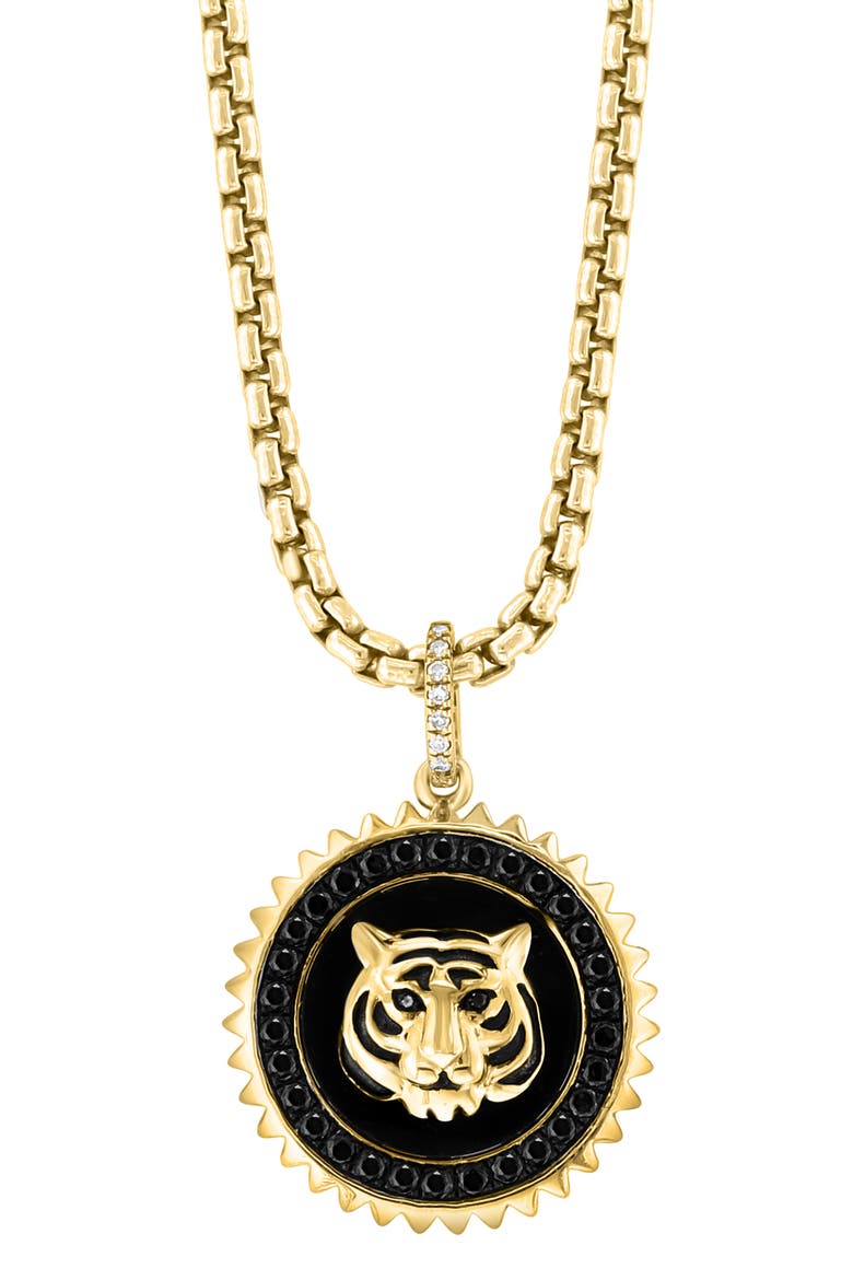 925 Gold Plated Silver Midnight Crest Onyx Pendant, Alternate, color, Black