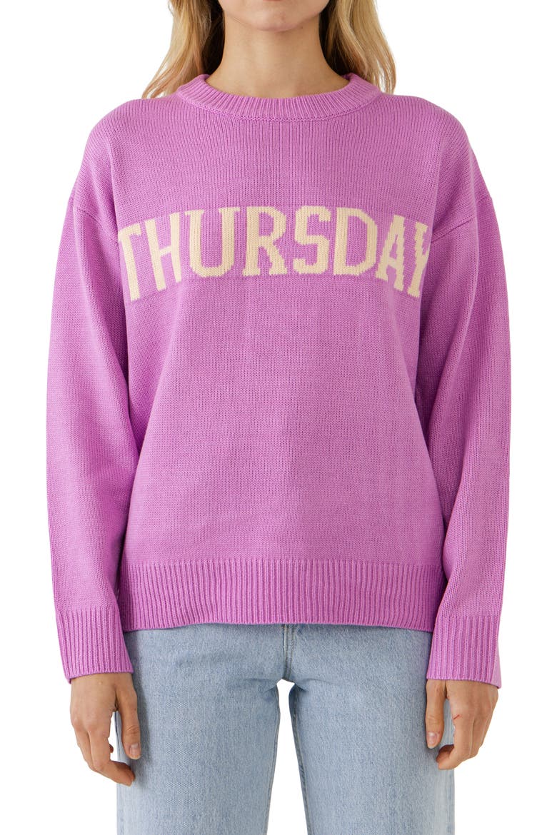 Weekday Motif Sweater, Alternate, color, LAVENDER