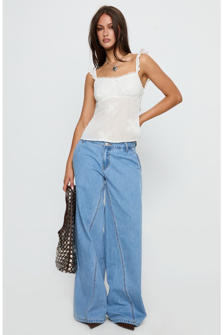 Madaleine Floral Embroidered Ruffle Strap Top, Alternate, color, WHITE