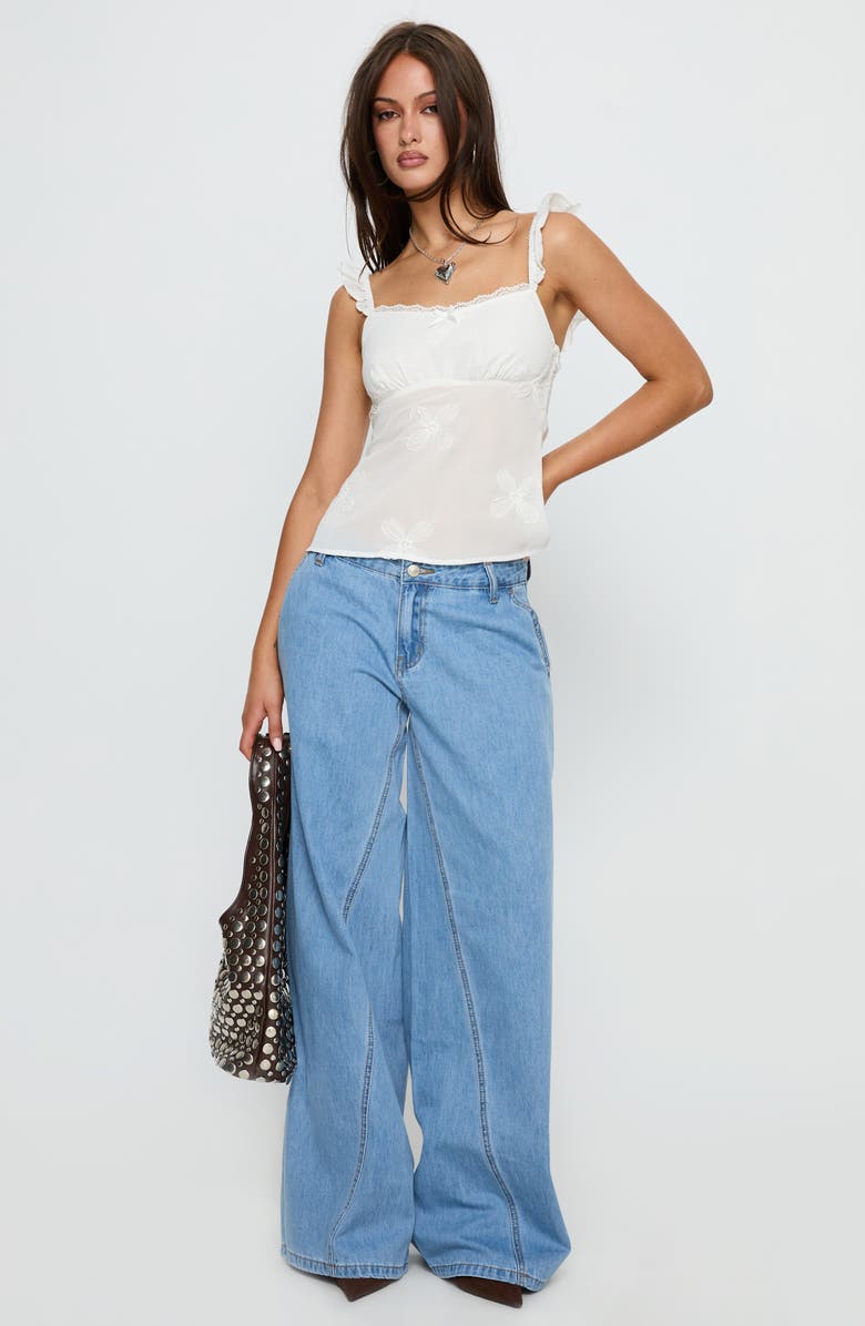 Princess Polly Madaleine Floral Embroidered Ruffle Strap Top, Alternate, color, White