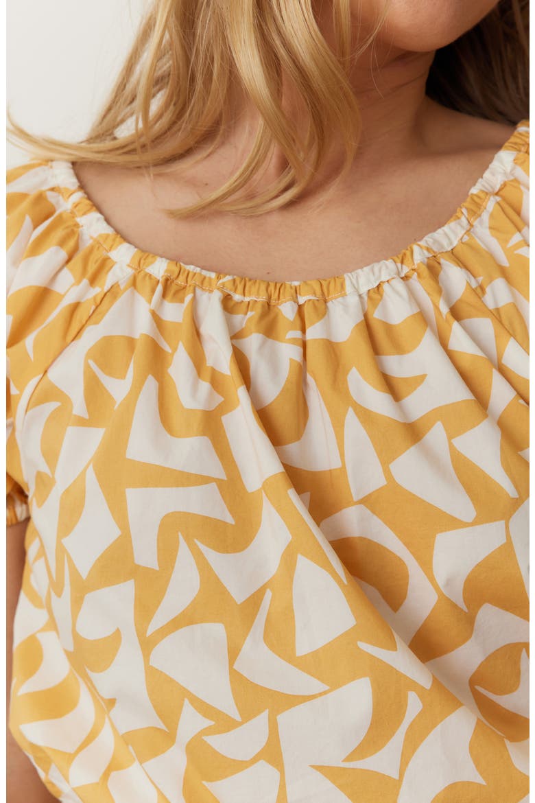 Marella Abstract Print Puff Sleeve Pima Cotton Crop Top, Alternate, color, MARIGOLD GEO