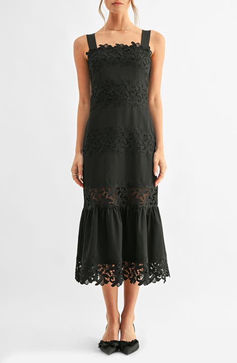 Davina Embroidered Lace Detail Midi Dress
