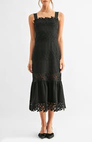 Adelyn Rae Davina Embroidered Lace Detail Midi Dress