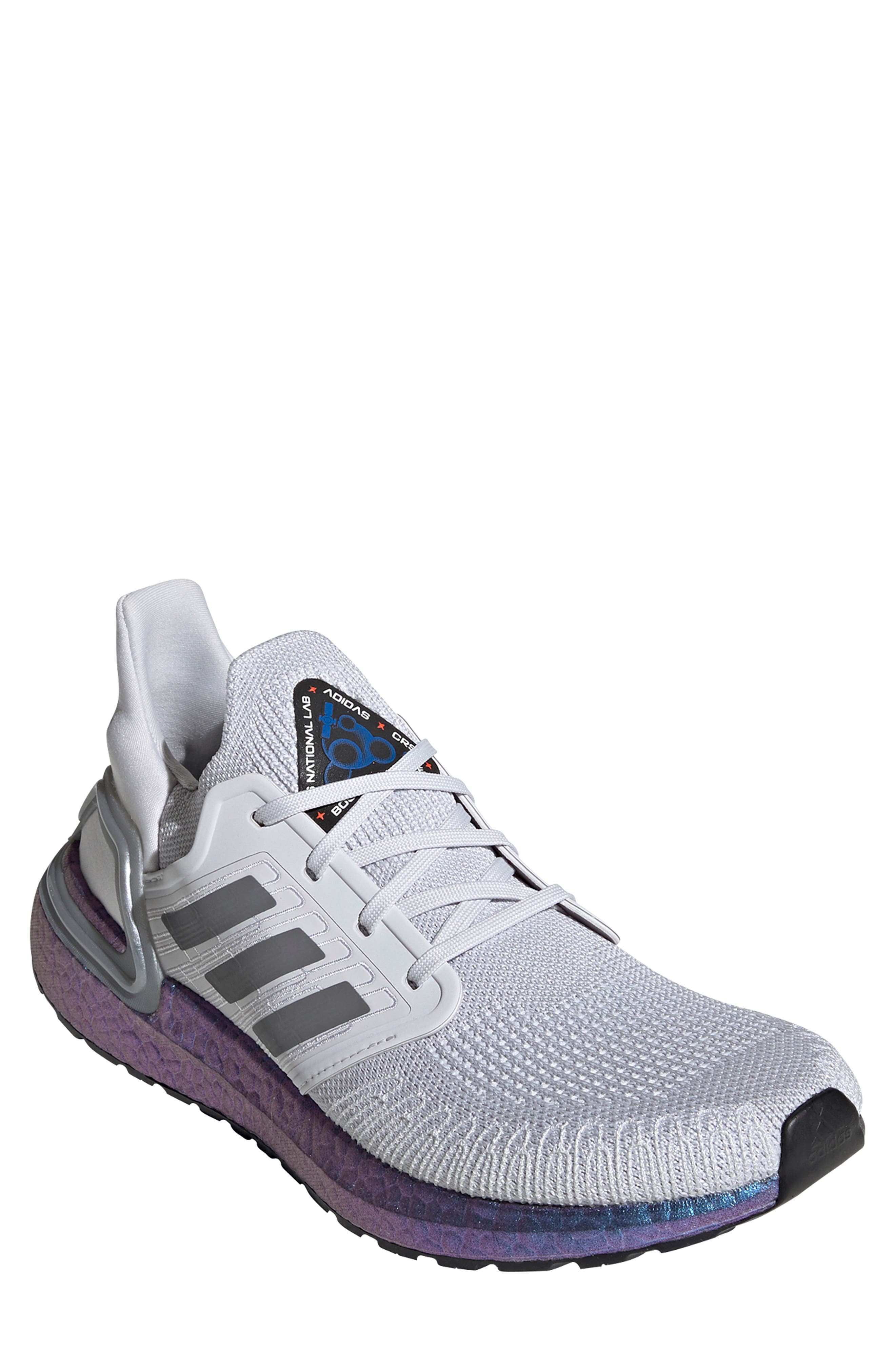 UltraBoost 20 Space Race Running Shoe, Main, color, DASH GREY/ BOOST BLUE VIOLET