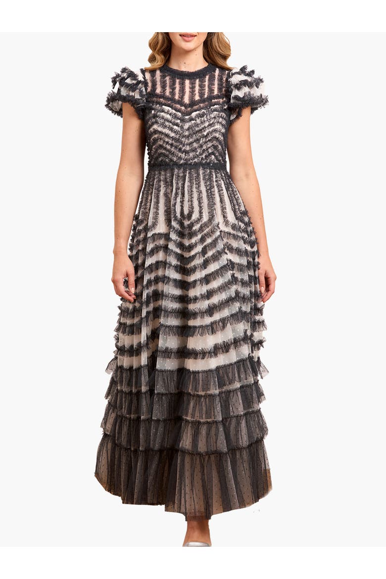 La Vie En Rose Round Neck Gown, Main, color, Cream/Graphite