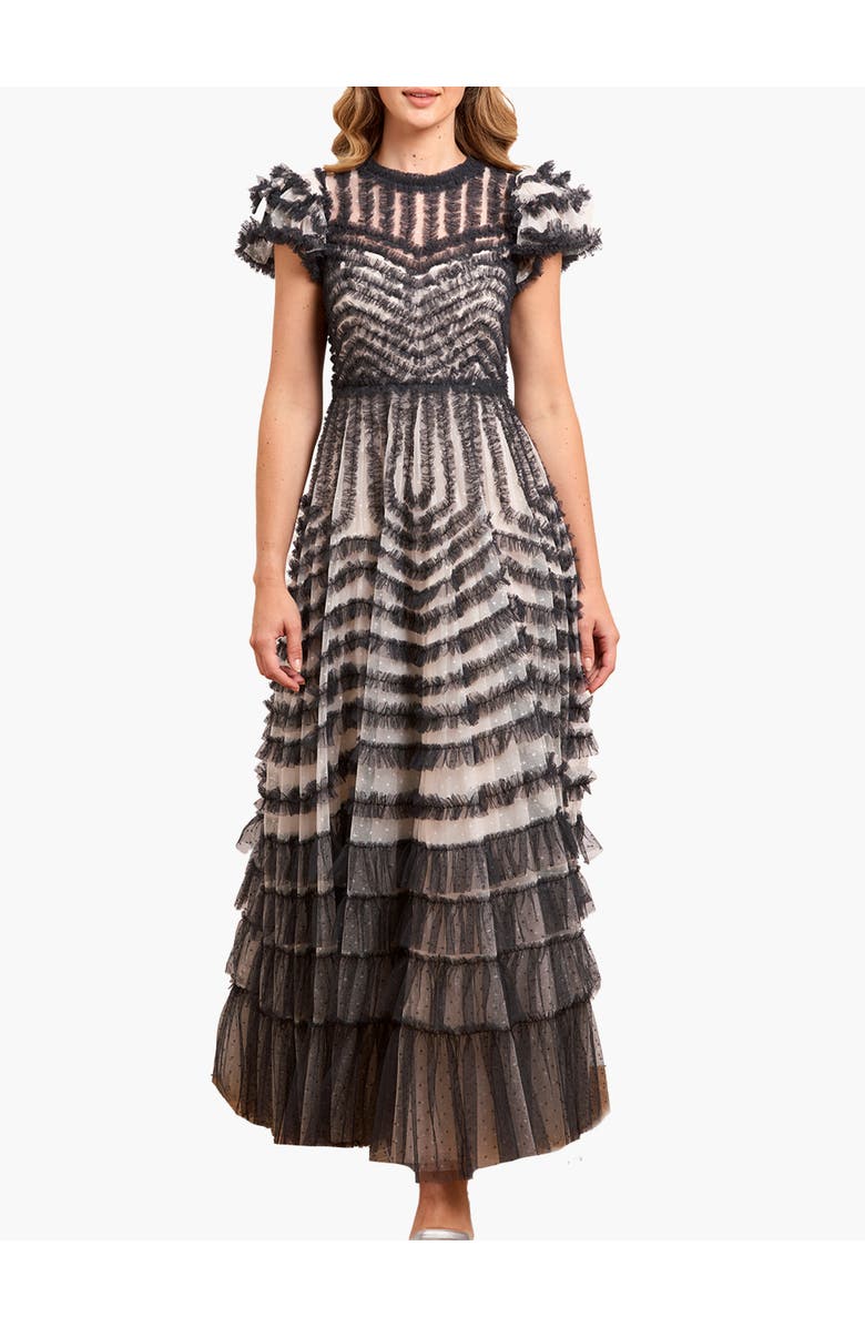 Needle & Thread La Vie En Rose Round Neck Gown, Main, color, Cream/Graphite