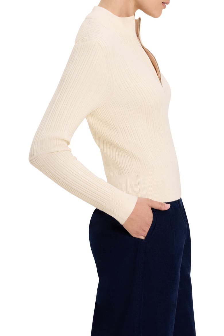 Rib Quarter Zip Pullover Sweater, Alternate, color, COCONUT