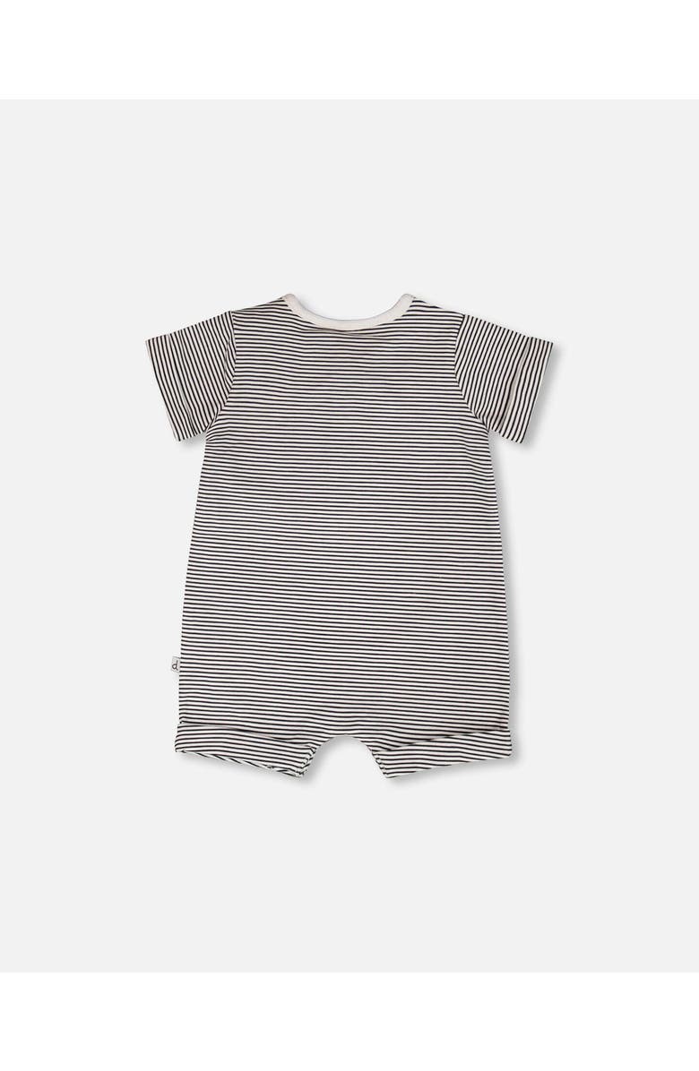 Deux par Deux Cotton Jersey Stripes Short Sleeves Romper, Alternate, color, Black & Off White Stripes