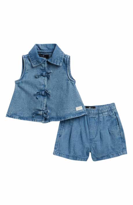 7 For All Mankind Bow Cotton Denim Top & Shorts Set
