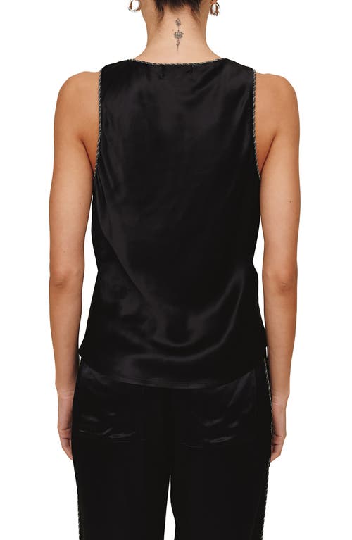 Bella Dahl Beaded Trim Satin Tank In Black