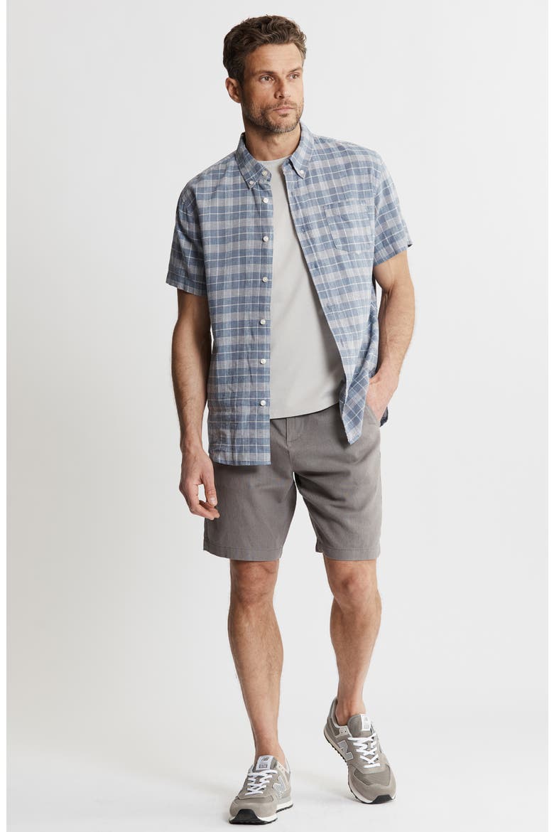 Plaid Cotton & Linen Short Sleeve Shirt, Alternate, color, GREY PLAID