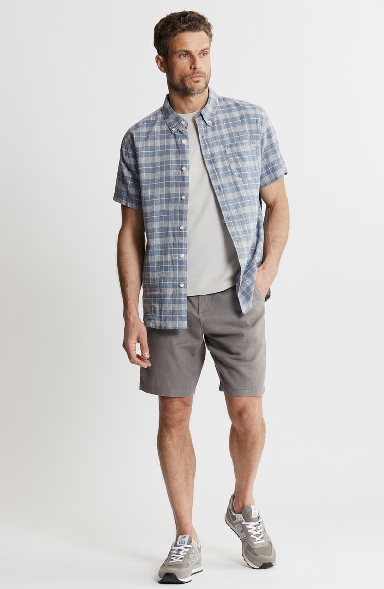 JACHS Plaid Cotton & Linen Short Sleeve Shirt, Alternate, color, Grey Plaid