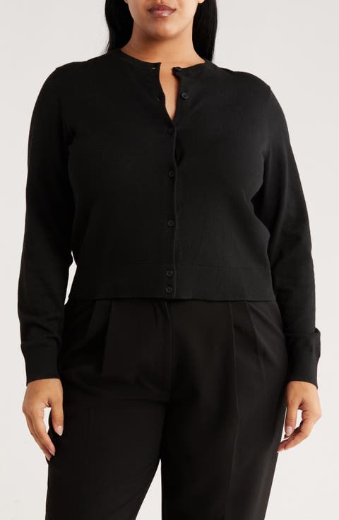 Crewneck Button Front Cardigan (Plus)
