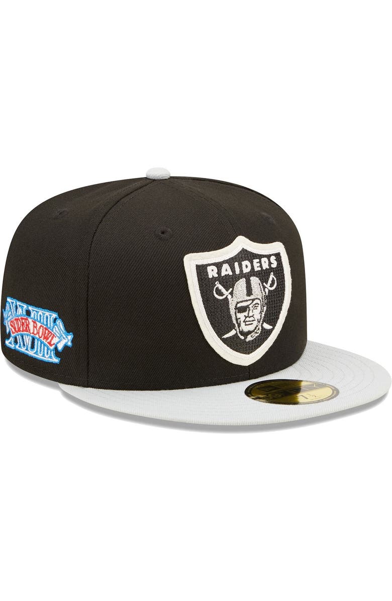 New Era Men's New Era Black/Silver Las Vegas Raiders Super Bowl XVIII Letterman 59FIFTY Fitted Hat, Main, color, Black