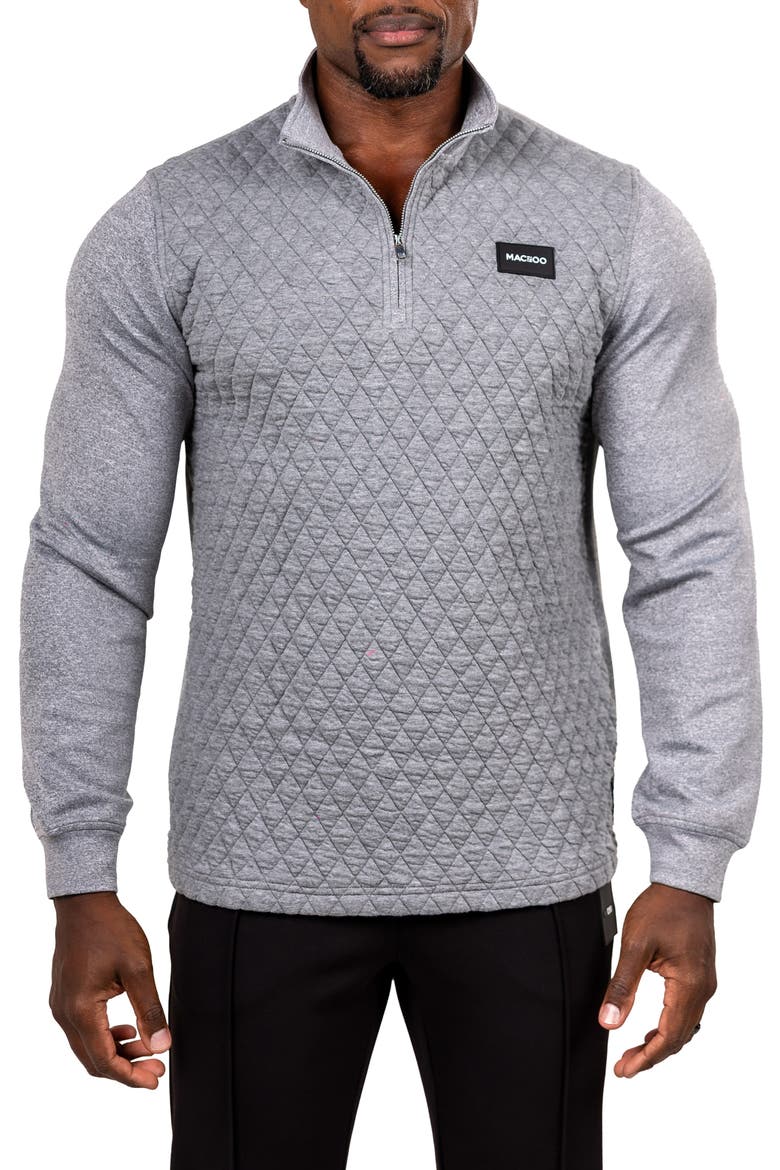 Diamond Quilted Quarter Zip Pullover, Main, color, GREY