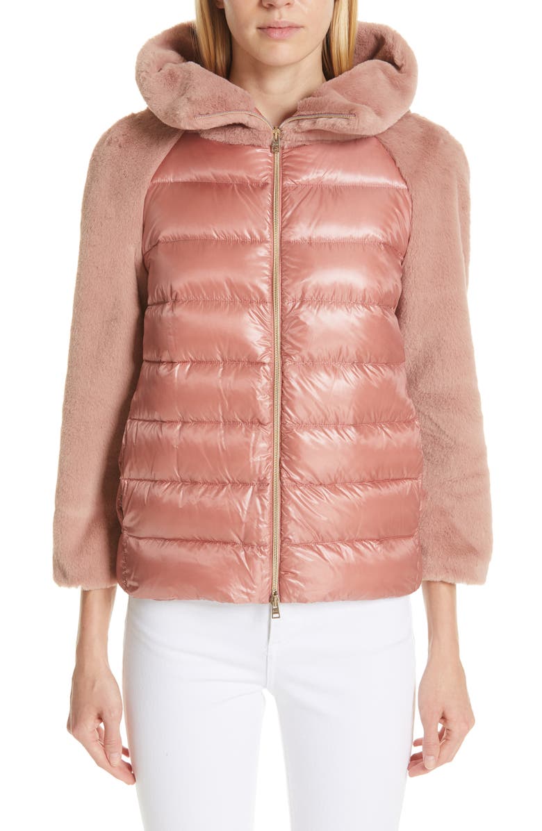 Herno Quilted Down Nylon & Faux Fur Puffer Jacket, Main, color, 