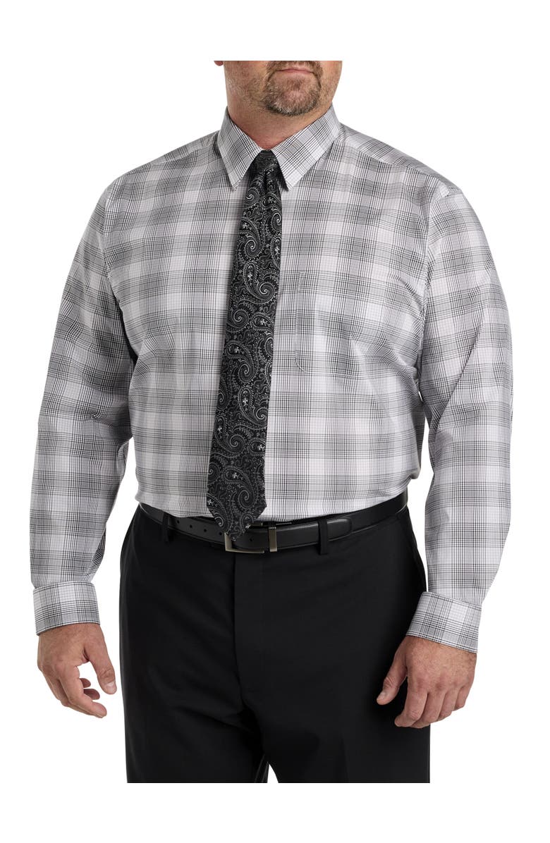 Oak Hill by DXL Plaid Dress Shirt, Main, color, Blk Grey