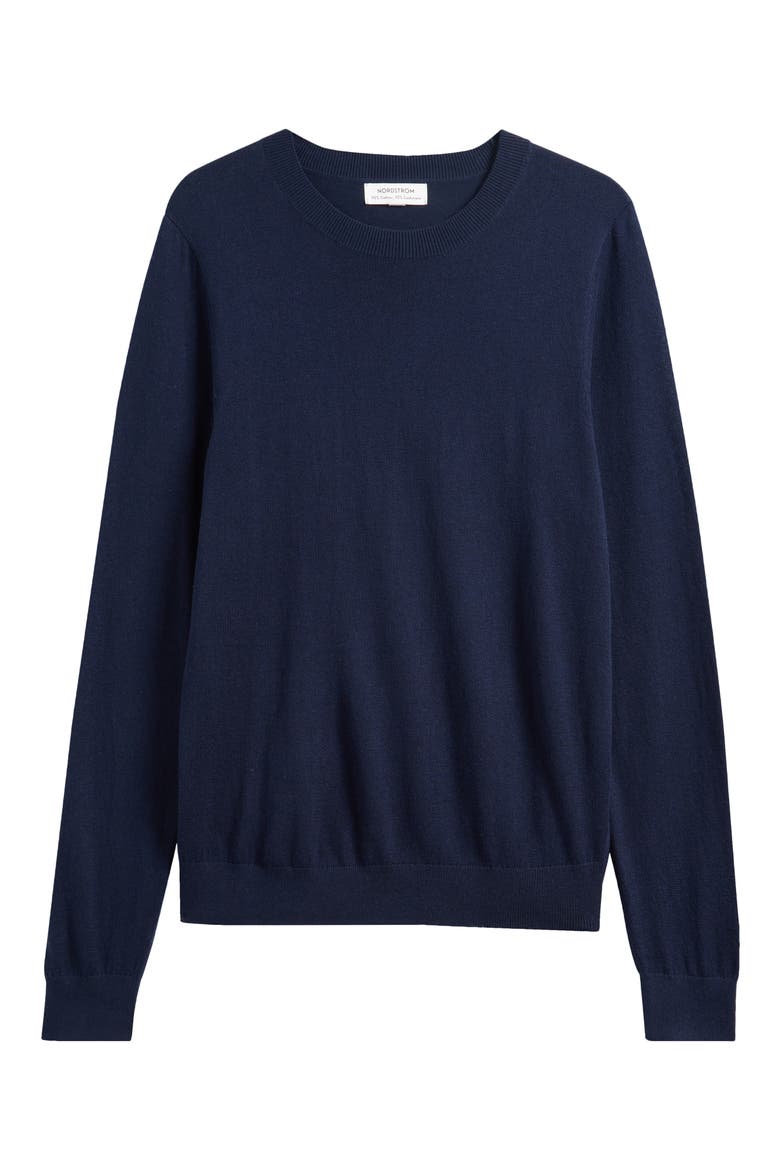 Crewneck Cotton & Cashmere Sweater, Alternate, color, NAVY NIGHT