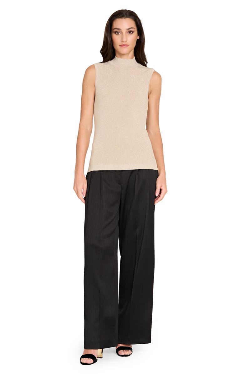 Tahari ASL Metallic Sparkle Sleeveless Mock Neck Sweater, Alternate, color, Champagne