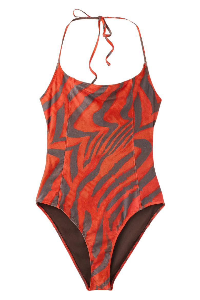 Animal Print Halter One-Piece Swimsuit, Main, color, ORANGE