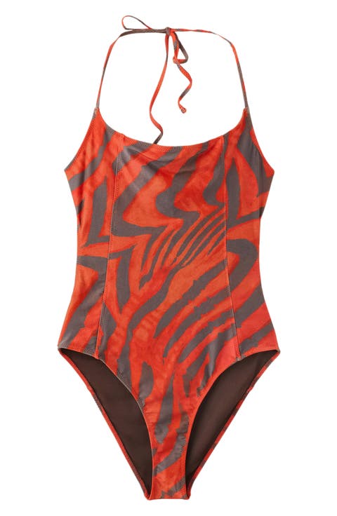 Animal Print Halter One-Piece Swimsuit