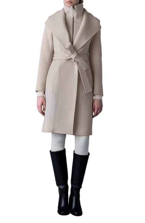 Norita Belted Double Face Wool Coat with Wool Blend Bib