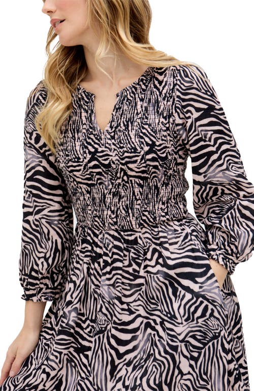 Raffya Paulina Shirred Bodice Zebra Print Maxi Dress In Black