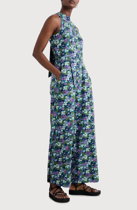 Belyars Floral Print Sleeveless Wide Leg Jumpsuit