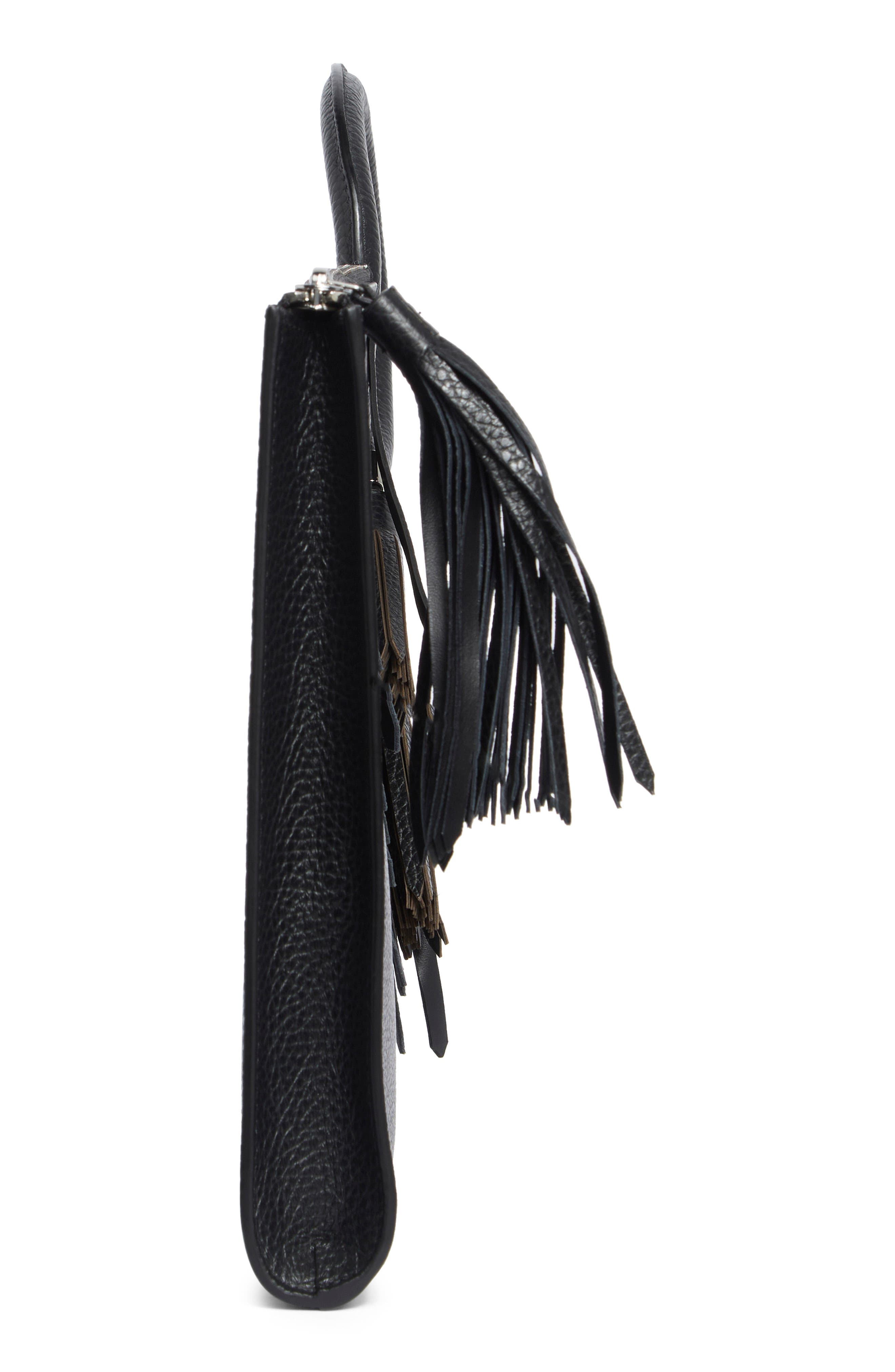 Longchamp Leather Clutch, Alternate, color, Black