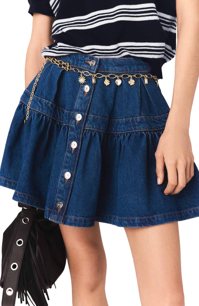 maje Short denim skirt, Alternate, color, Blue