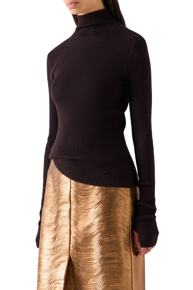 Cashmere & Silk Rib Funnel Neck Sweater, Alternate, color, COFFEE