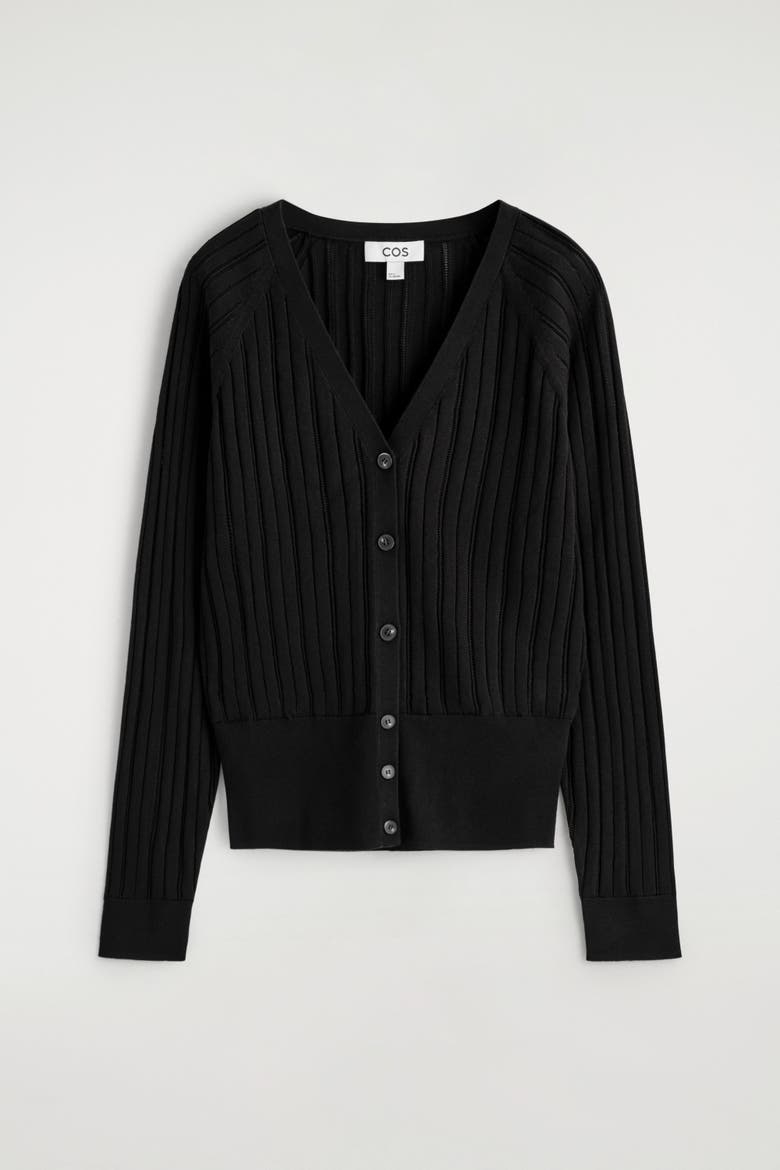 Pointelle-Knit Cotton Cardigan, Alternate, color, BLACK