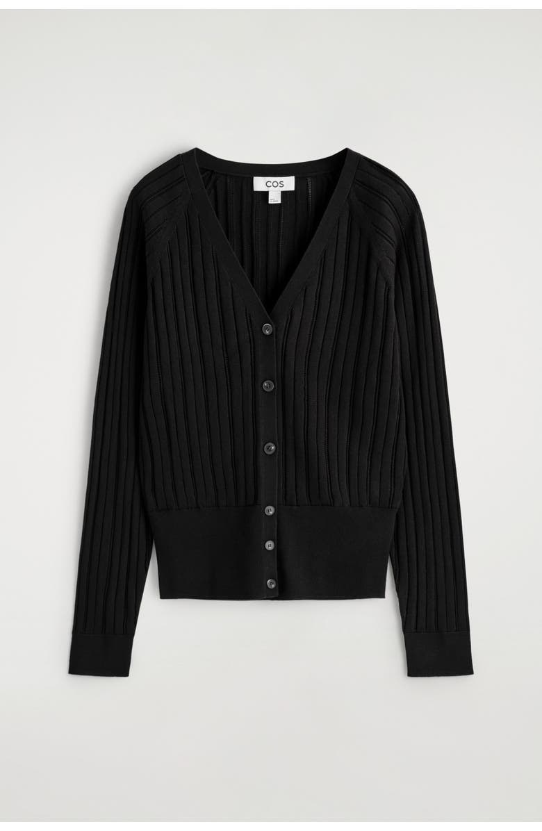 COS Pointelle-Knit Cotton Cardigan, Alternate, color, Black