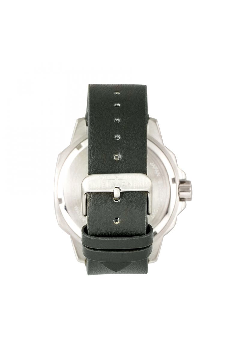 Elevon Hughes Leather-Band Watch w/ Date, Alternate, color, Silver/Green