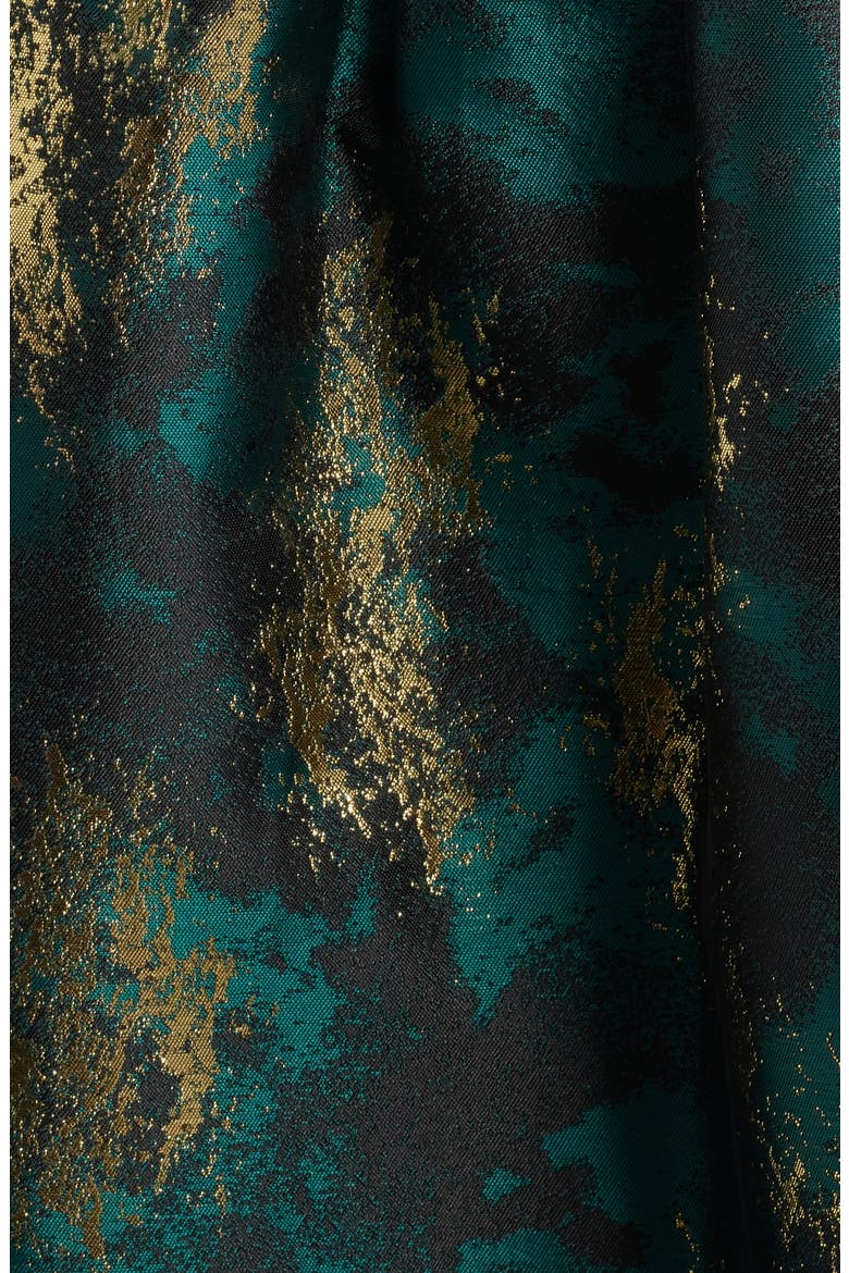 Metallic Crossover Neck Brocade Dress, Alternate, color, MIDNIGHT PINE MULTI