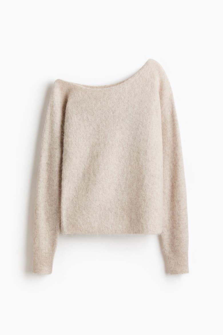 Alpaca-blend One-shoulder Jumper, Alternate, color, Light beige