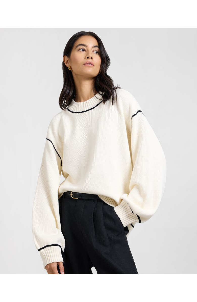 Onia Cotton Oversized Mock Neck Sweater, Main, color, Off White/Black