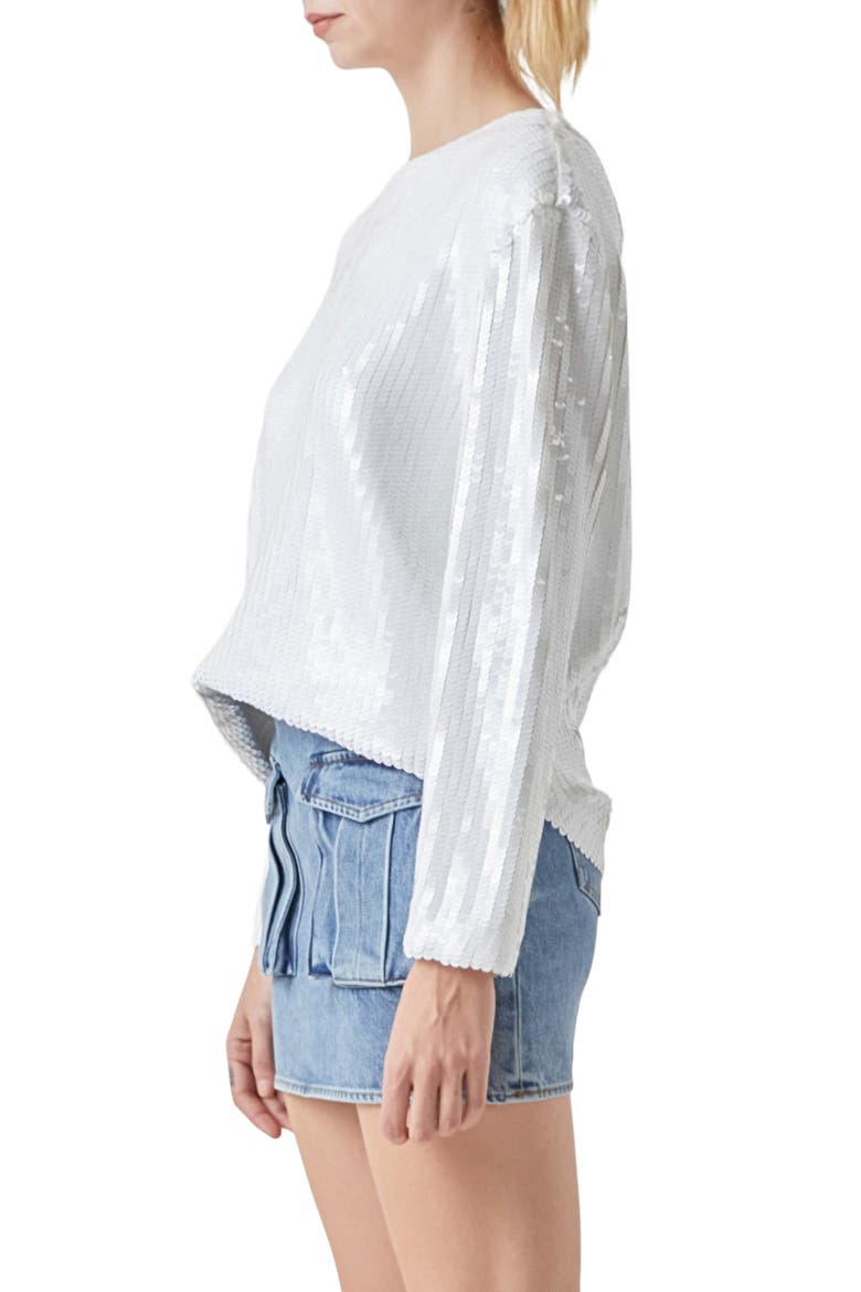Sequin Long Sleeve Top, Alternate, color, WHITE