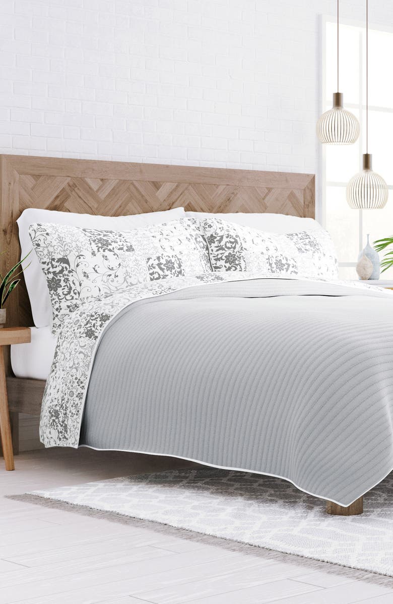 HOMESPUN All Season Patchwork 3-Piece Down Alternative Reversible Quilt Set, Alternate, color, Light Gray