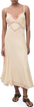 MANGO Lace Trim Midi Dress