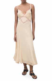 MANGO Lace Trim Midi Dress