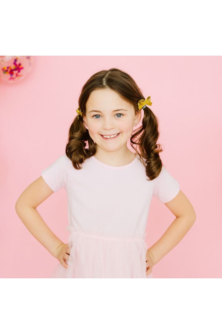 Gold Sparkle Bow Clip Set, Alternate, color, Gold