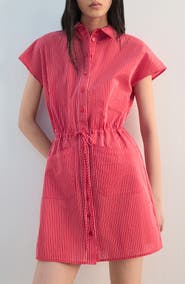 MANGO Stripe Tie Waist Shirtdress