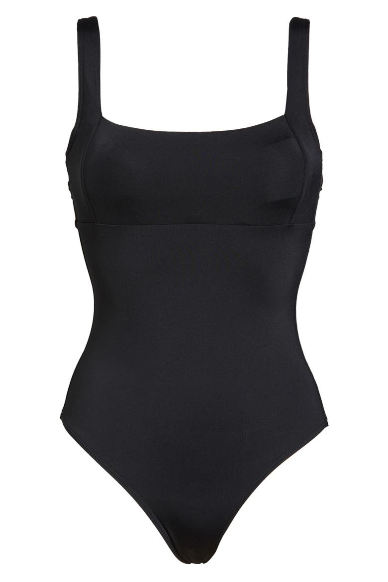 Square Neck One-Piece Swimsuit, Alternate, color, BLACK