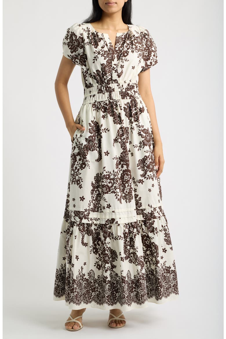 Puff Sleeve Cotton Maxi Dress, Main, color, EGRET