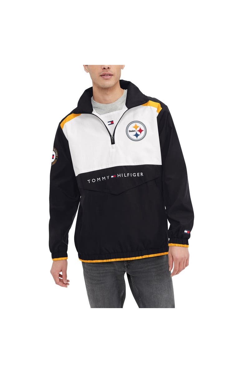 Tommy Hilfiger Men's Tommy Hilfiger Black/White Pittsburgh Steelers Carter Half-Zip Hooded Top, Alternate, color,