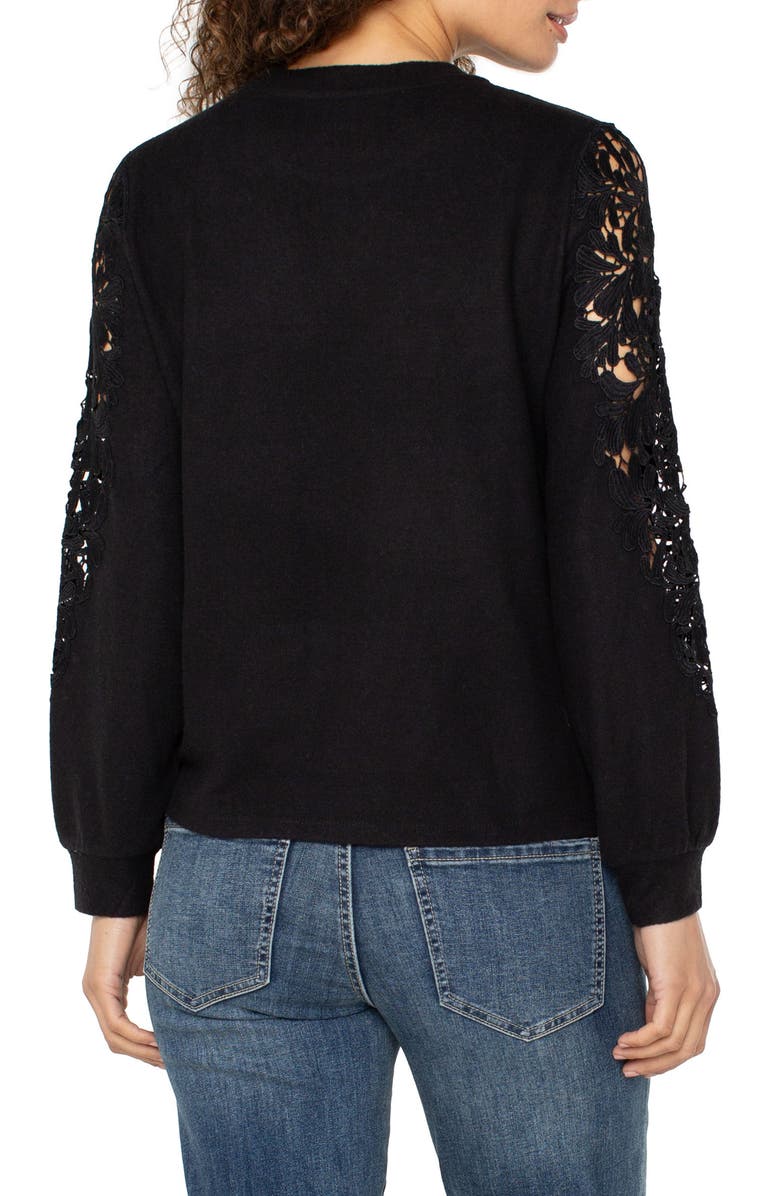Liverpool Los Angeles Lace Inset Crewneck Knit Top, Alternate, color, Black