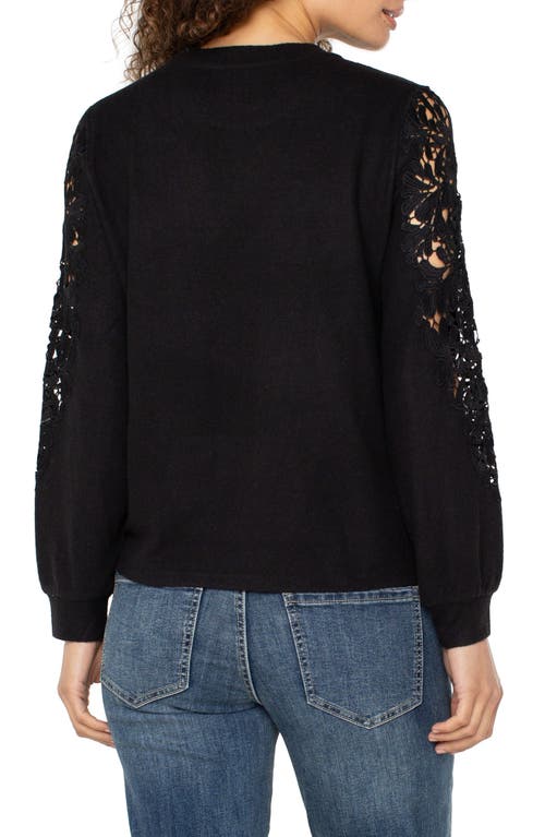 Liverpool Los Angeles Lace Inset Crewneck Knit Top In Animal Print