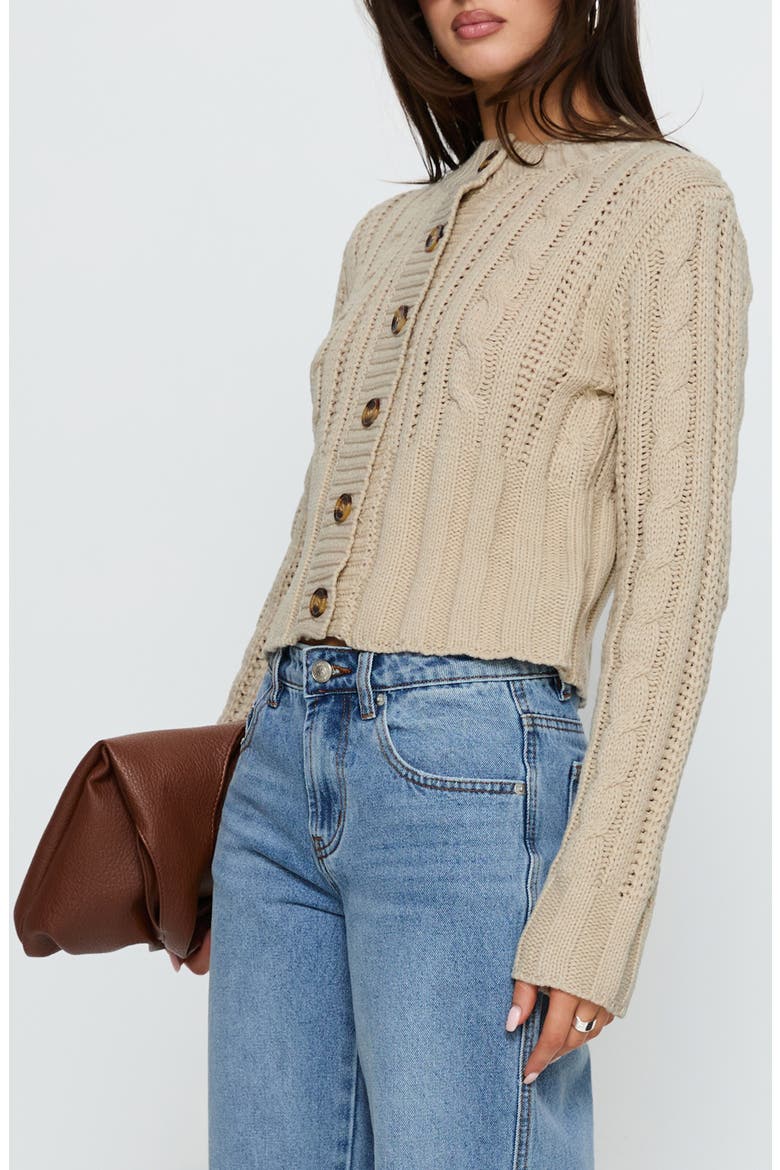 Donielle Cable Cardigan, Alternate, color, BEIGE