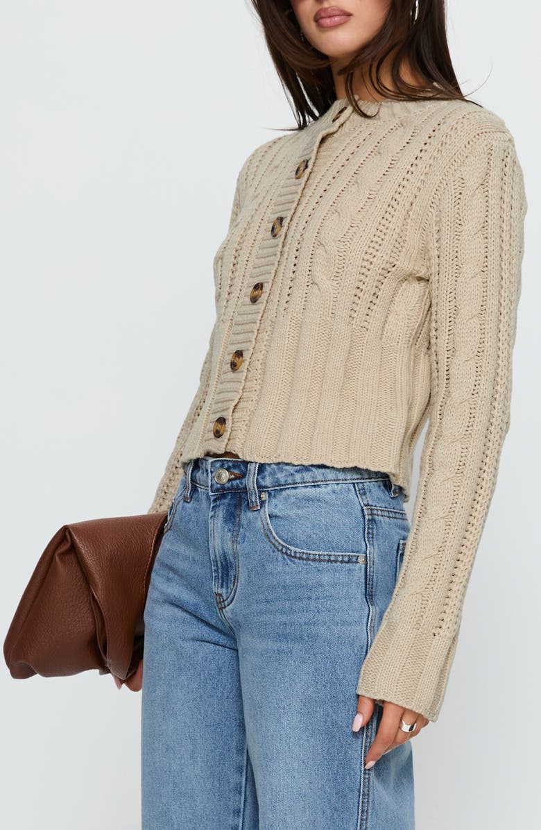 Princess Polly Donielle Cable Cardigan, Alternate, color, Beige